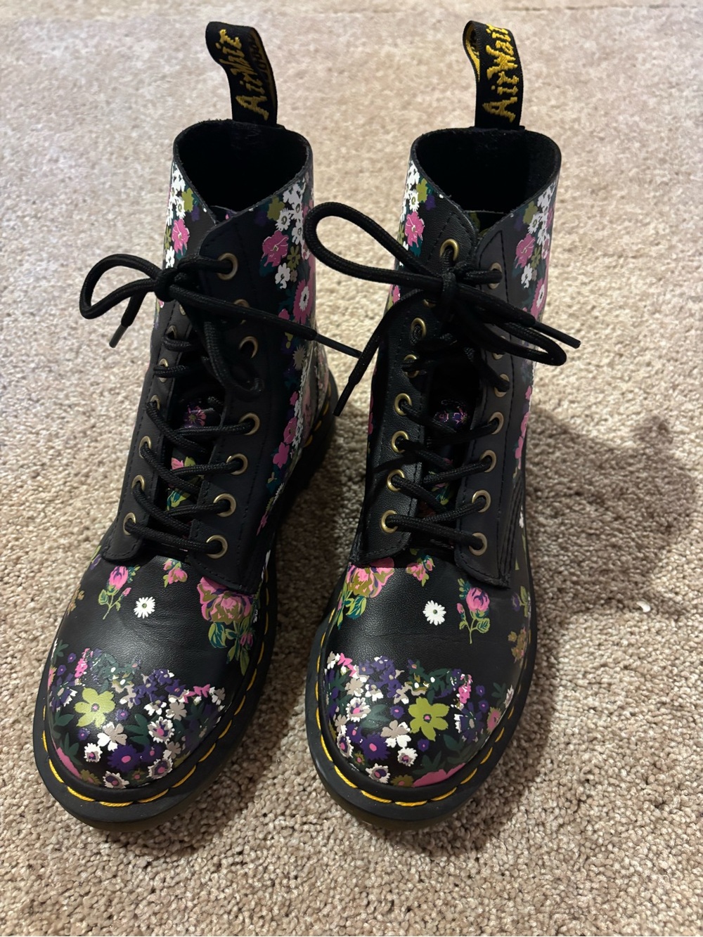 Dr. Martens Black Floral Lace-Up Combat Boots